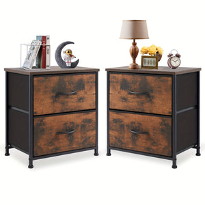 2 Storage Drawers In 20" Height Small Bed Side Furniture End Desk, 1pc Or Set Of 2pcs Nightstand With 2 Wooden Top Fabric Cabinet Mini Dresser For Storage And Organization, Bedroom, Room Decor, Car...