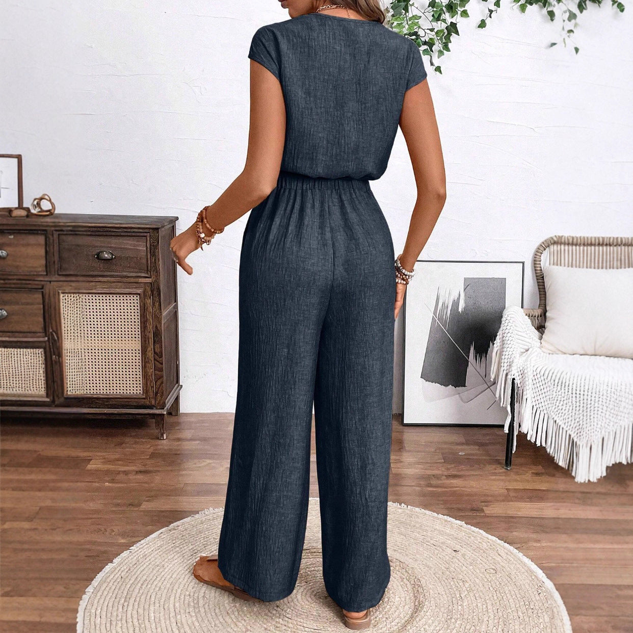 Womens Sleeveless Elegant High-Waisted Jumpsuit Pants