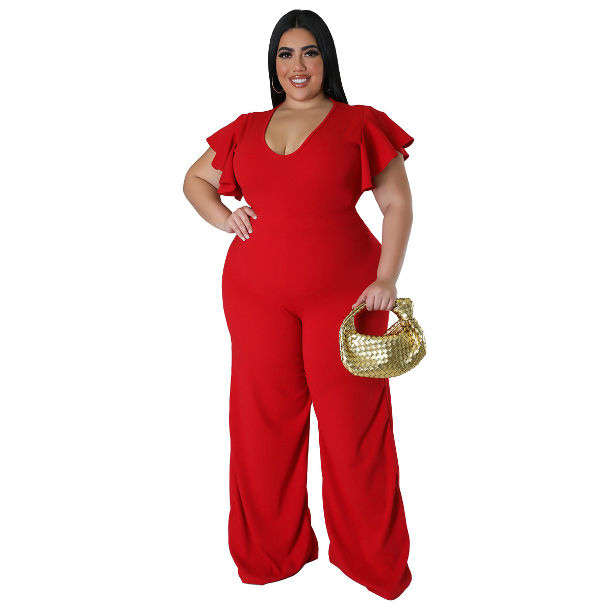 Women's High-Stretch Lotus-Leaf Wide-Leg Pants