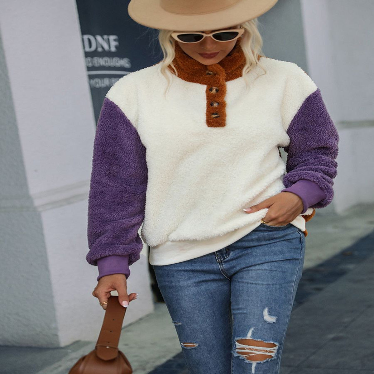 Cozy Colorblock Long Sleeve Plush Pullover Sweater