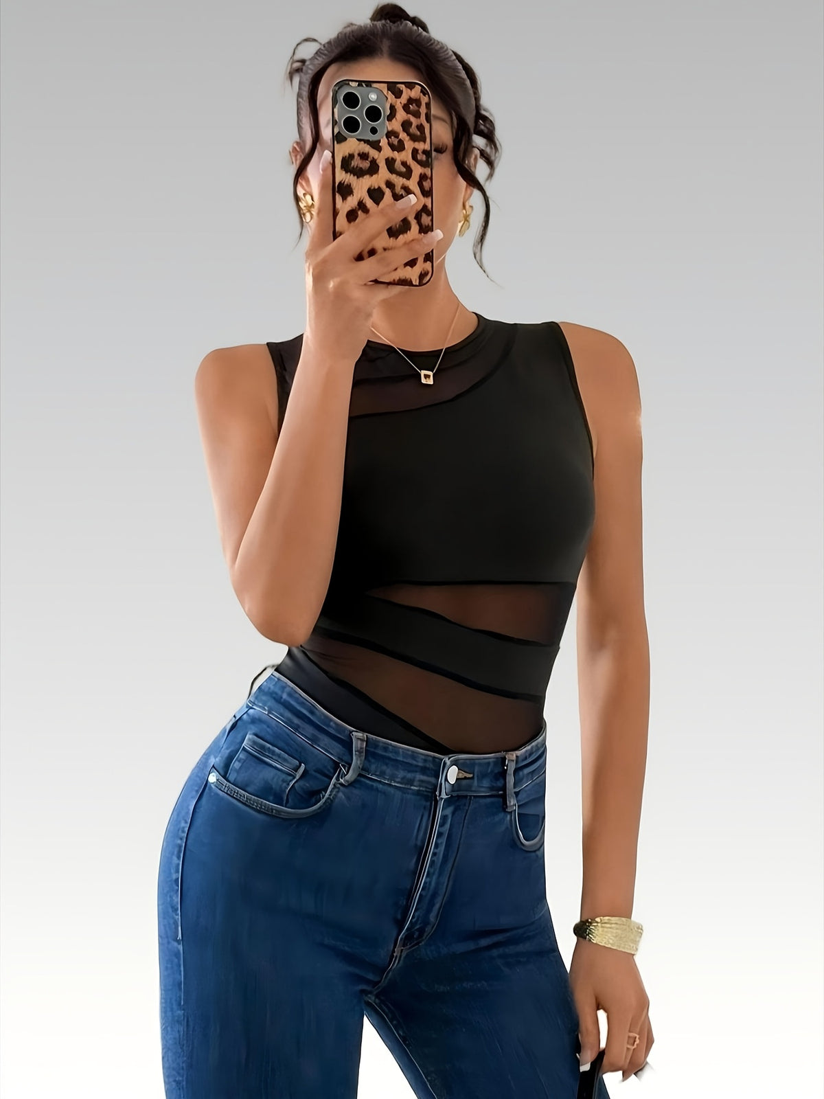 Sleeveless Sheer Fitted Figure-Flattering Base Top