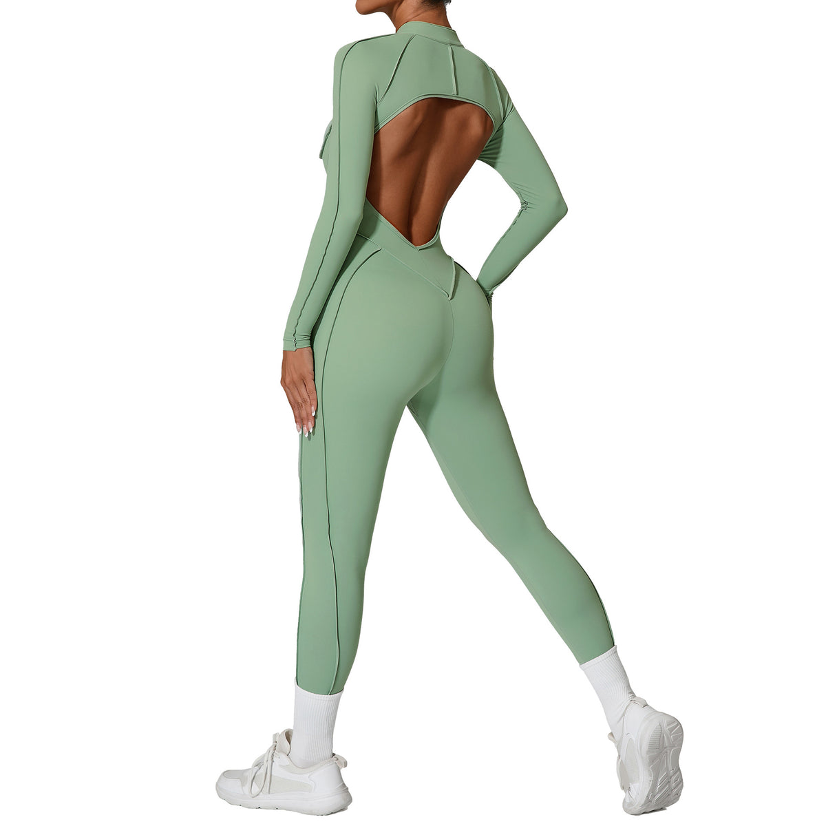 Women's Half-Zip Long Sleeve Yoga Jumpsuit