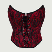 Slimming Lace-Up Corset with Tie Belt – Ultra-Short Red Body Shaper