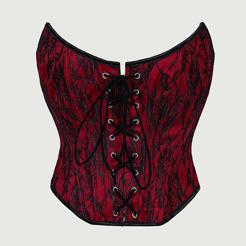 Slimming Lace-Up Corset with Tie Belt – Ultra-Short Red Body Shaper