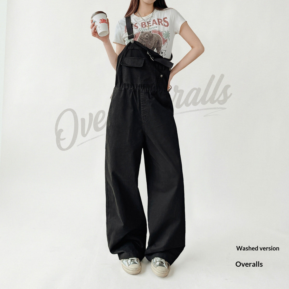 Cotton Wide-Leg Workwear Overalls with Suspenders