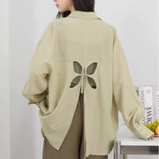 Women's Loose-Fitting Green Sun-Protective Shirt With Hollow-Out Back