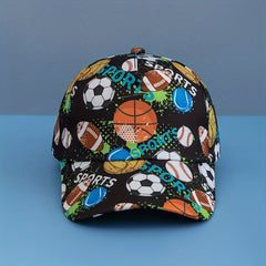 Football print baseball cap for teens with adjustable fit