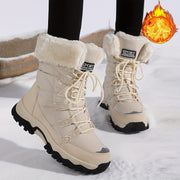 Women'S Winter Boots - Light Beige Fleece-Lined Mid-Calf Boots with Plush Faux Fur Trim, Thick TPR Sole & Lace-Up Design for Outdoor Sports, Casual Wear - Cozy Gift for Women, Winter Boots, Outdoor...