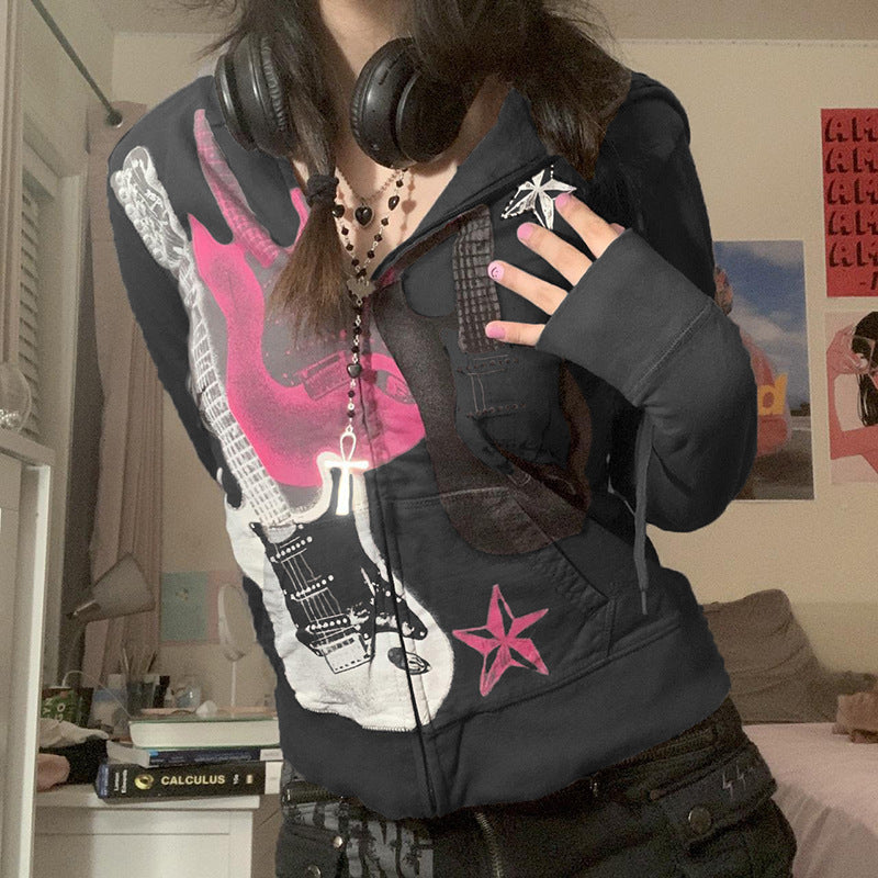 Rock Chic Electric Guitar Print Streetwear Hoodie