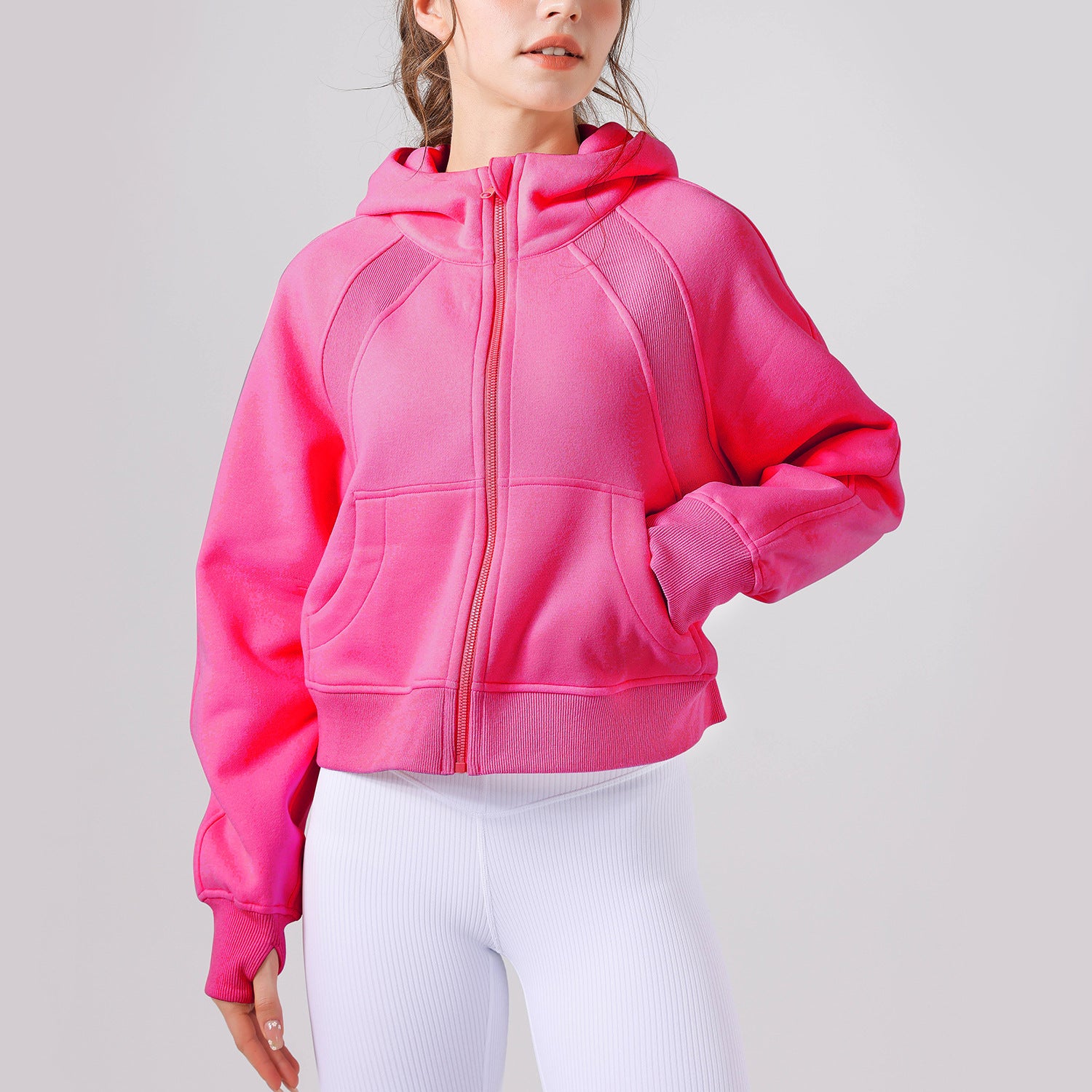 Fleece-Lined Zipper Yoga Hoodie & Casual Sports Top