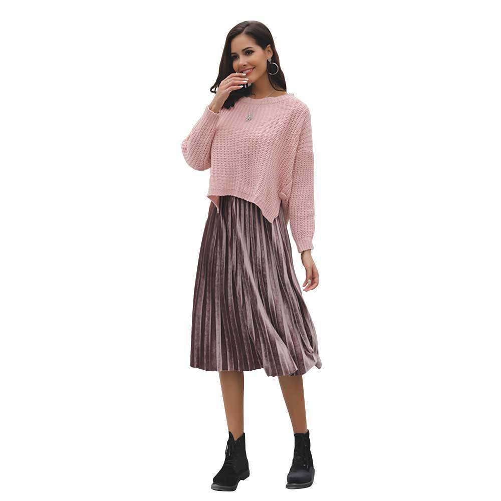 Solid-color Crew-neck Pullover Knit Sweater