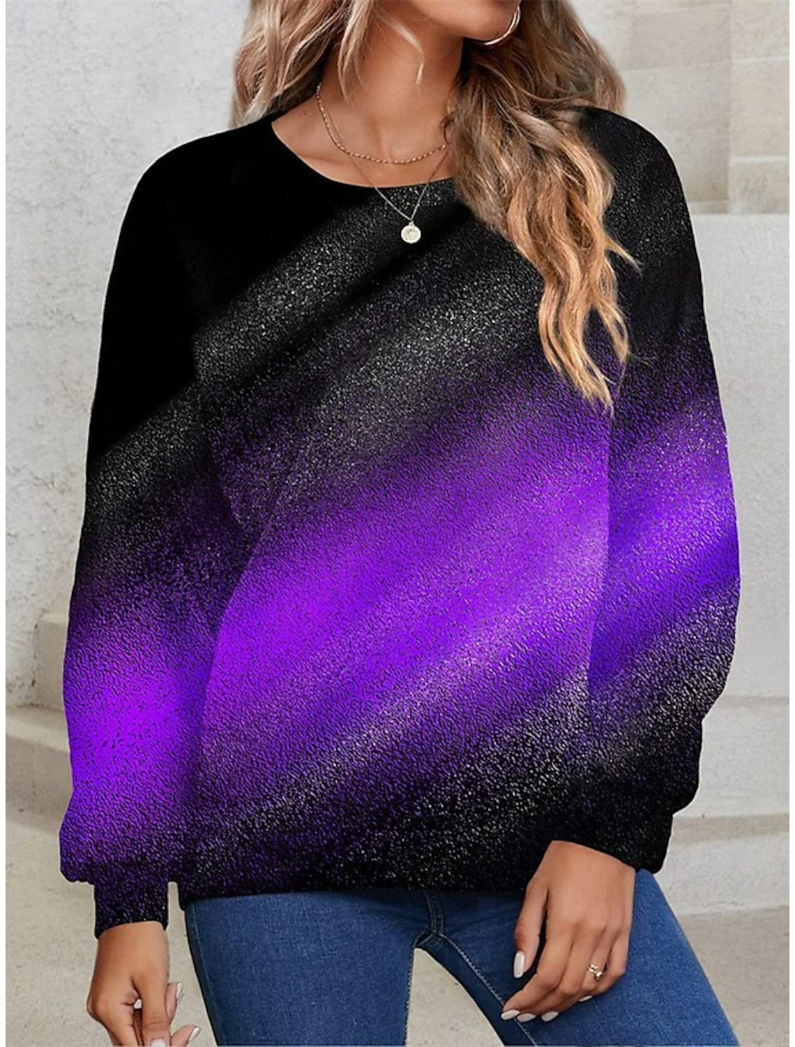 Gradient Sequin Long Sleeve Loose Sweatshirt for Women