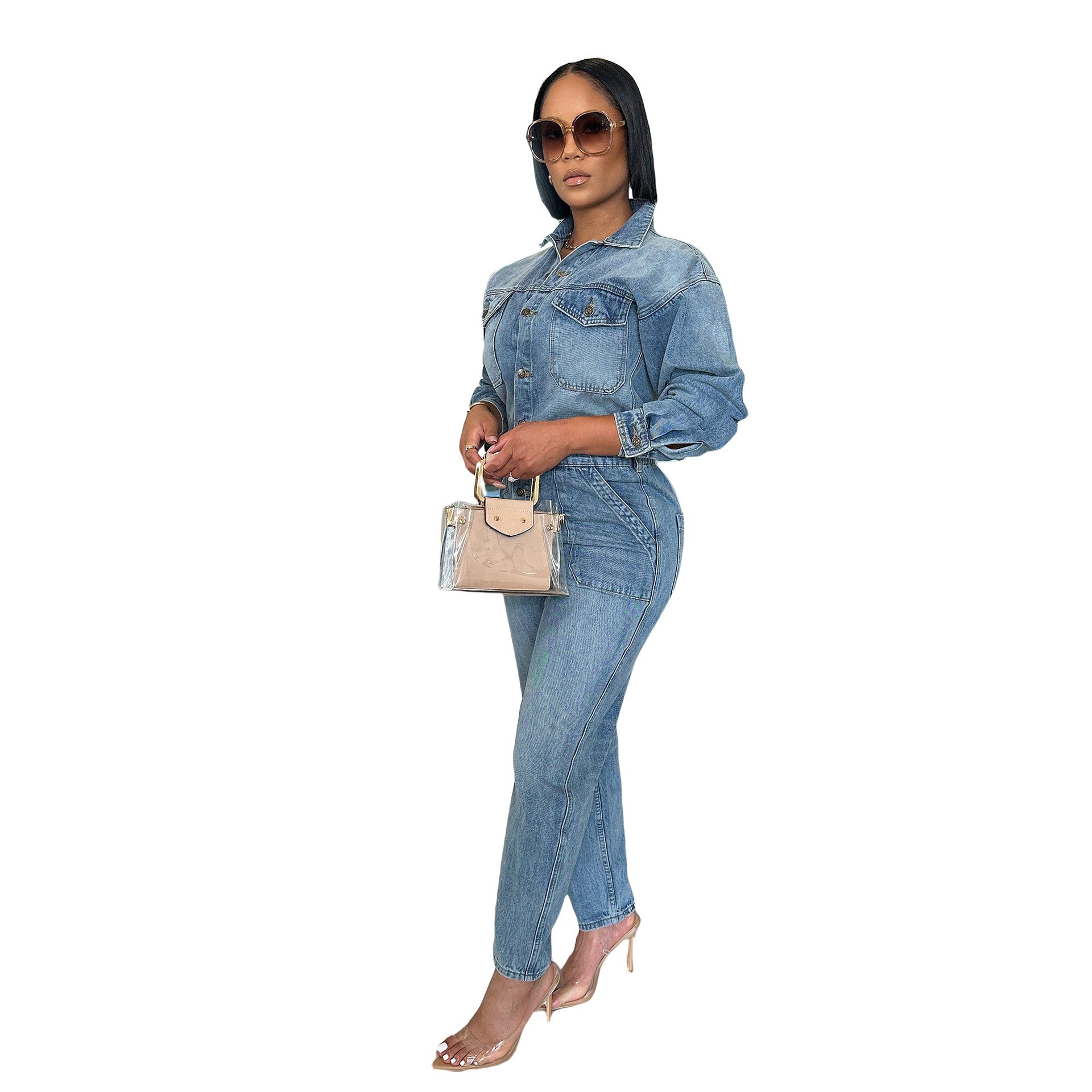 Women's Casual Stretch Denim Jumpsuit