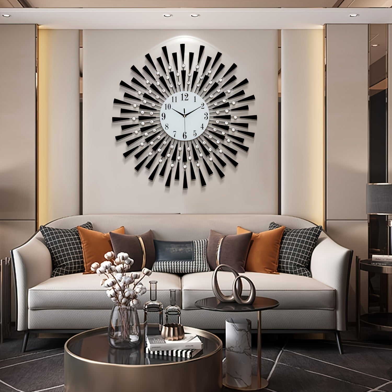 JUJUDA Large Black Metal Wall Clock Modern Glass Dial, Silent Non-Ticking, Battery Operated, Ideal For Living Room, Bedroom Office