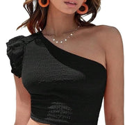One-Shoulder Asymmetrical Top with Ruffled Hem – Slim Fit Casual Shirt