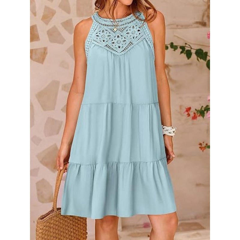 Summer Hollow Out Backless A-Line Beach Mini Dress