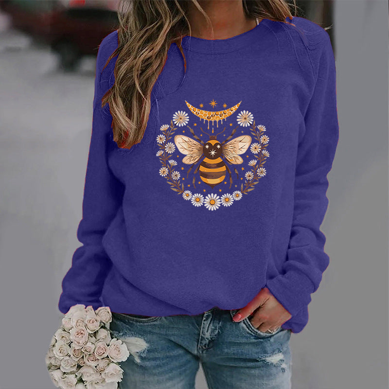 Trendy Moon Bee Round Neck Sweater for Women
