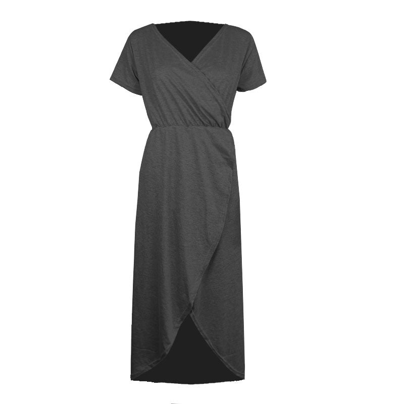 Womens Cross-front Short-sleeve V-neck Slim-fit Elegant