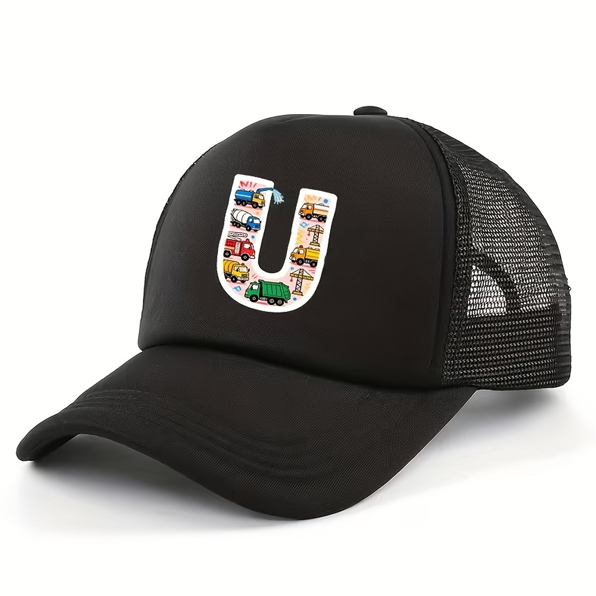 Adjustable Construction Vehicle Printed Trucker Hat for Kids