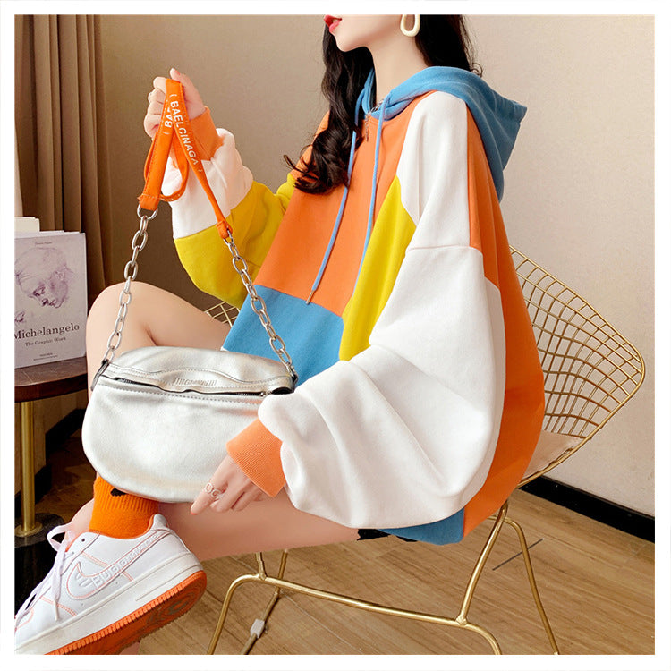 Cozy Color-Block Hooded Sweater for Women