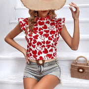 Heart-Shaped All-Over Print Ruffle-Trimmed Valentines Day Shirt