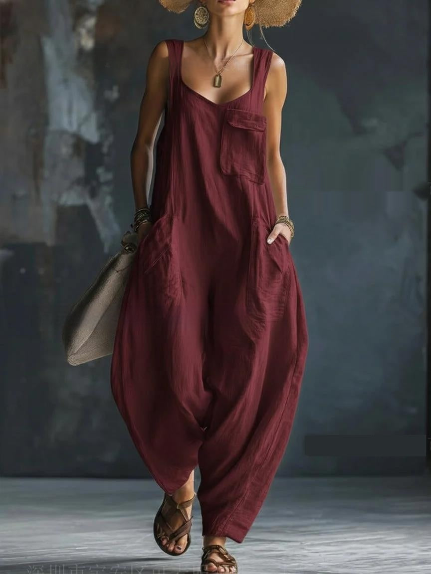 Women's Solid Color Loose Casual Jumpsuit