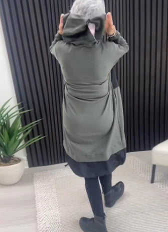 Cozy Letter Splicing Hooded Long Sleeve Sweater Dress