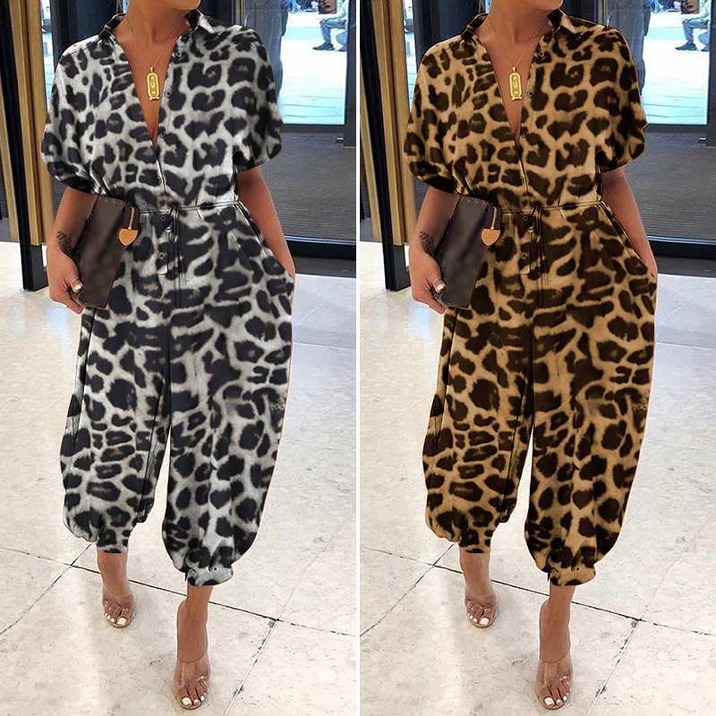 Retro Women's Short-Sleeve Casual Button Jumpsuit