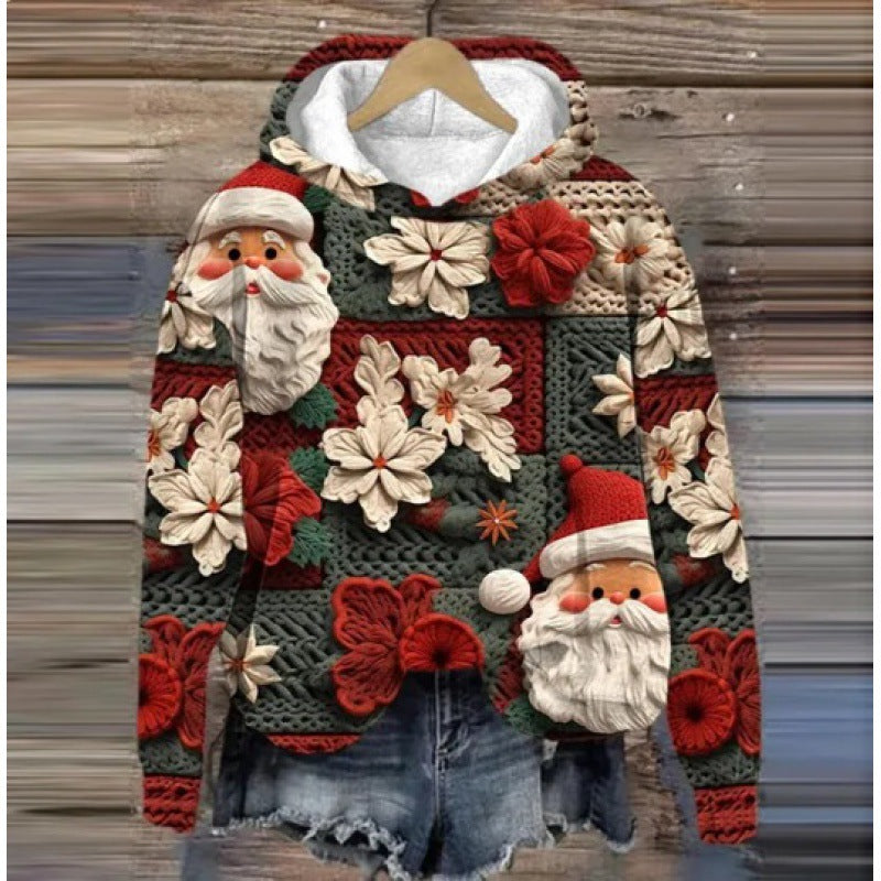 Festive Christmas Holiday Casual Printed Hoodie Sweater