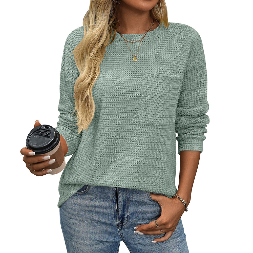 Women's Casual Waffle Knit Pocket Tee
