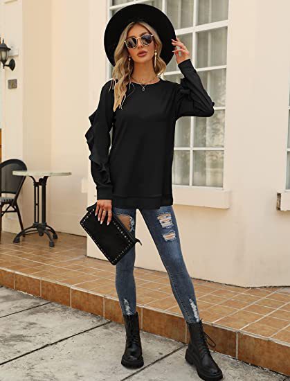 Chic Pleated Long Sleeve Round Neck Casual Women's Sweater