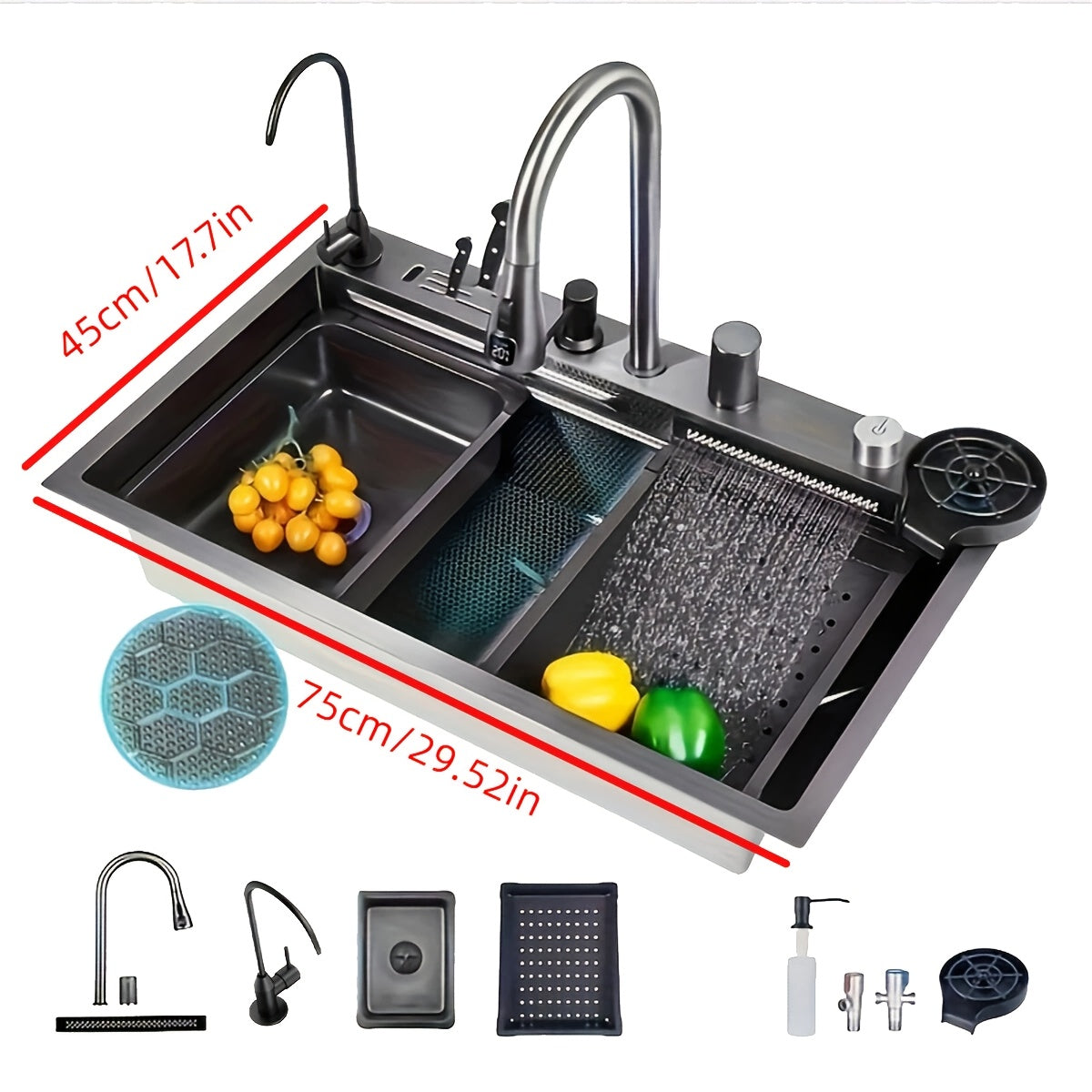 Stainless Steel Smart Waterfall Kitchen Sink with Pull-Down Faucet