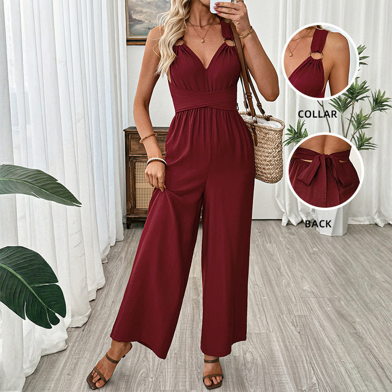 Women's European And American-style High-waisted Backless Strap Jumpsuit