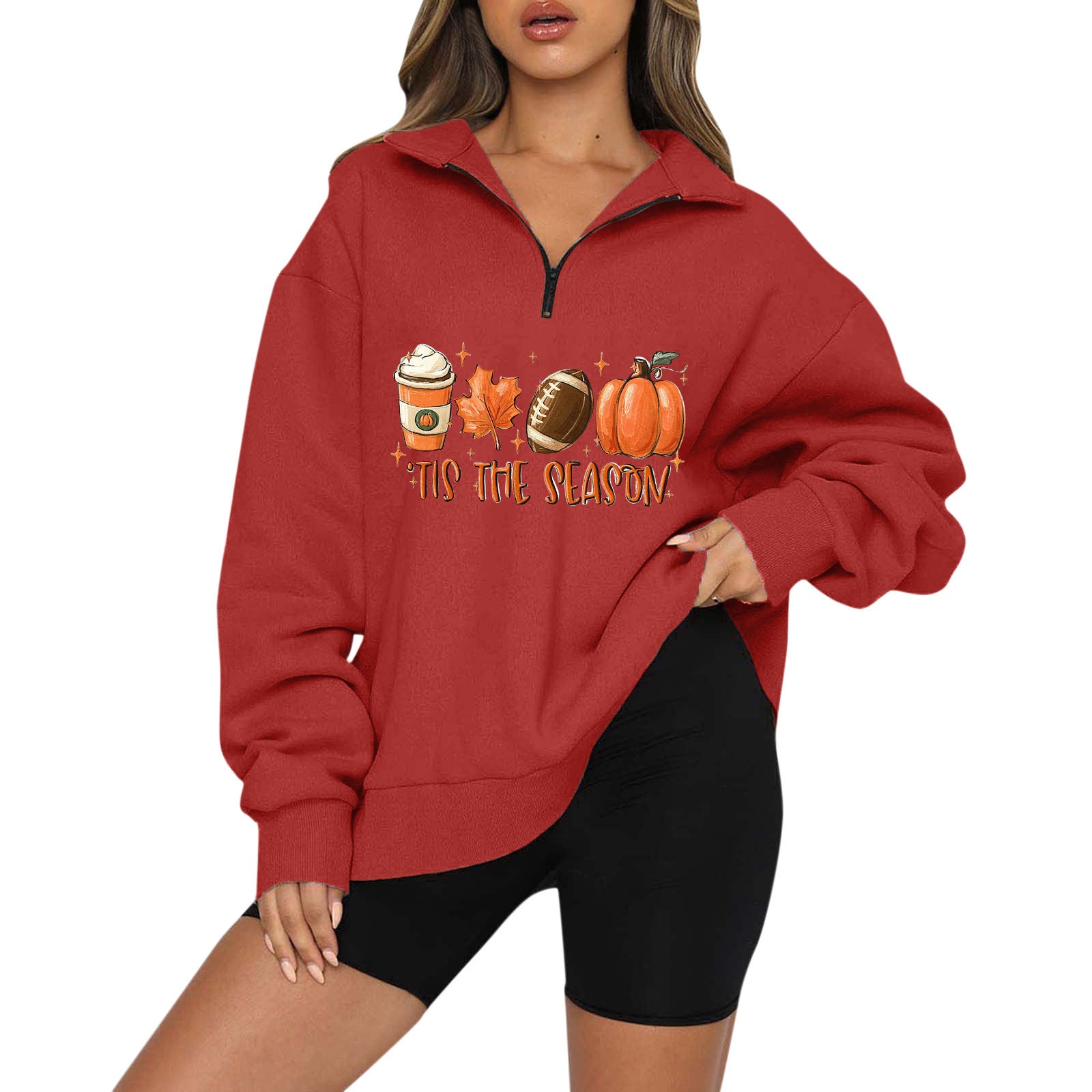Halloween Pumpkin Print Casual Zipper Sweatshirt