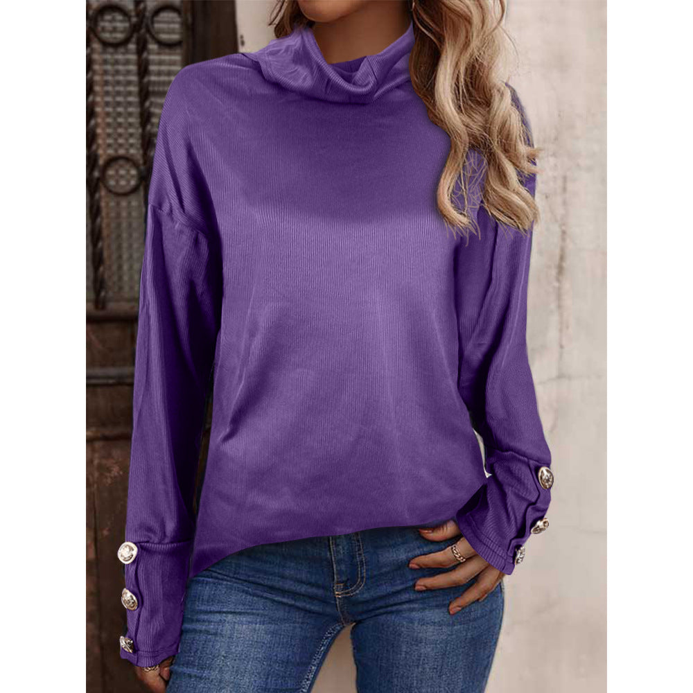 New European And American Women's Sweater High Button Top