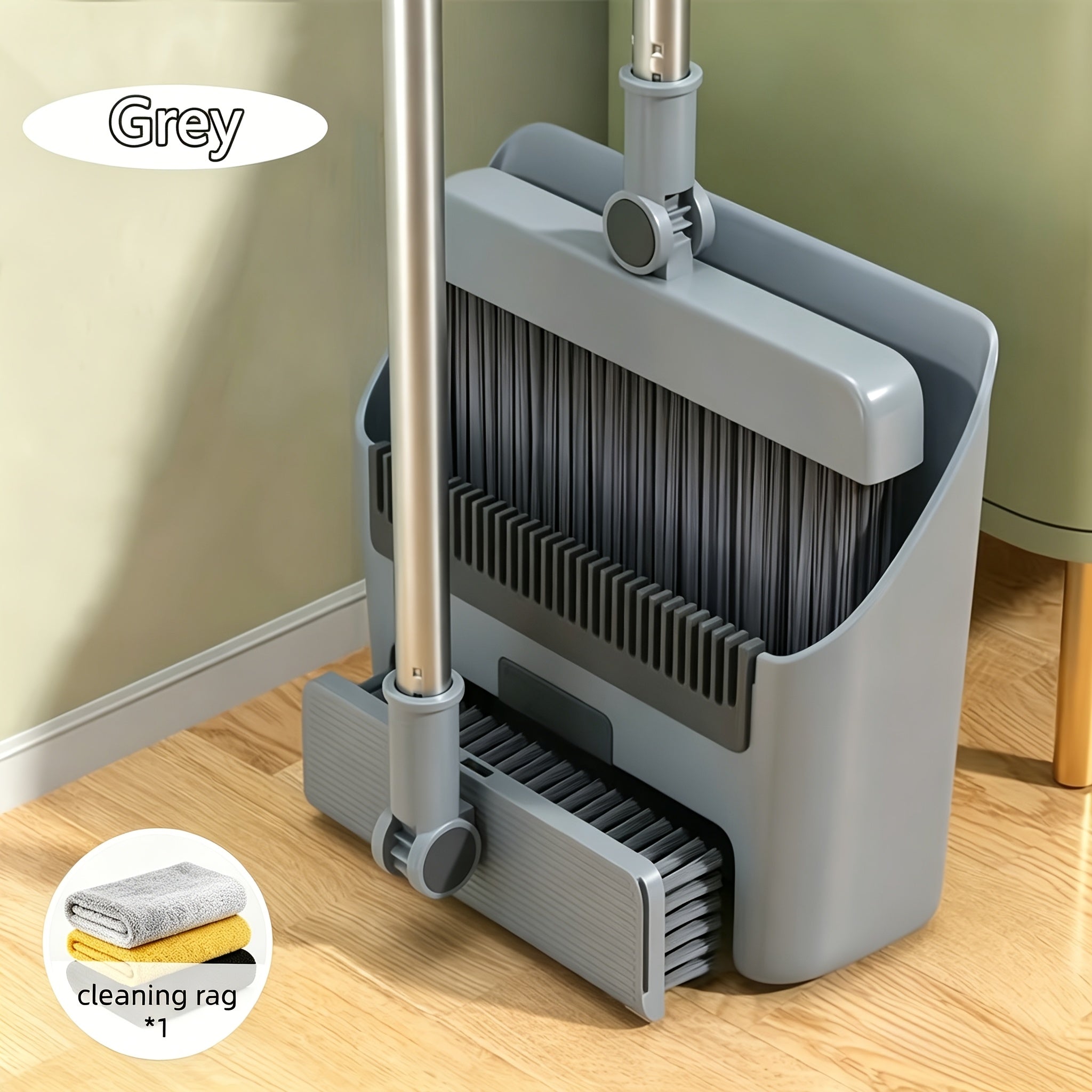 3-in-1 Upright Broom and Dustpan Combo with Long Handle