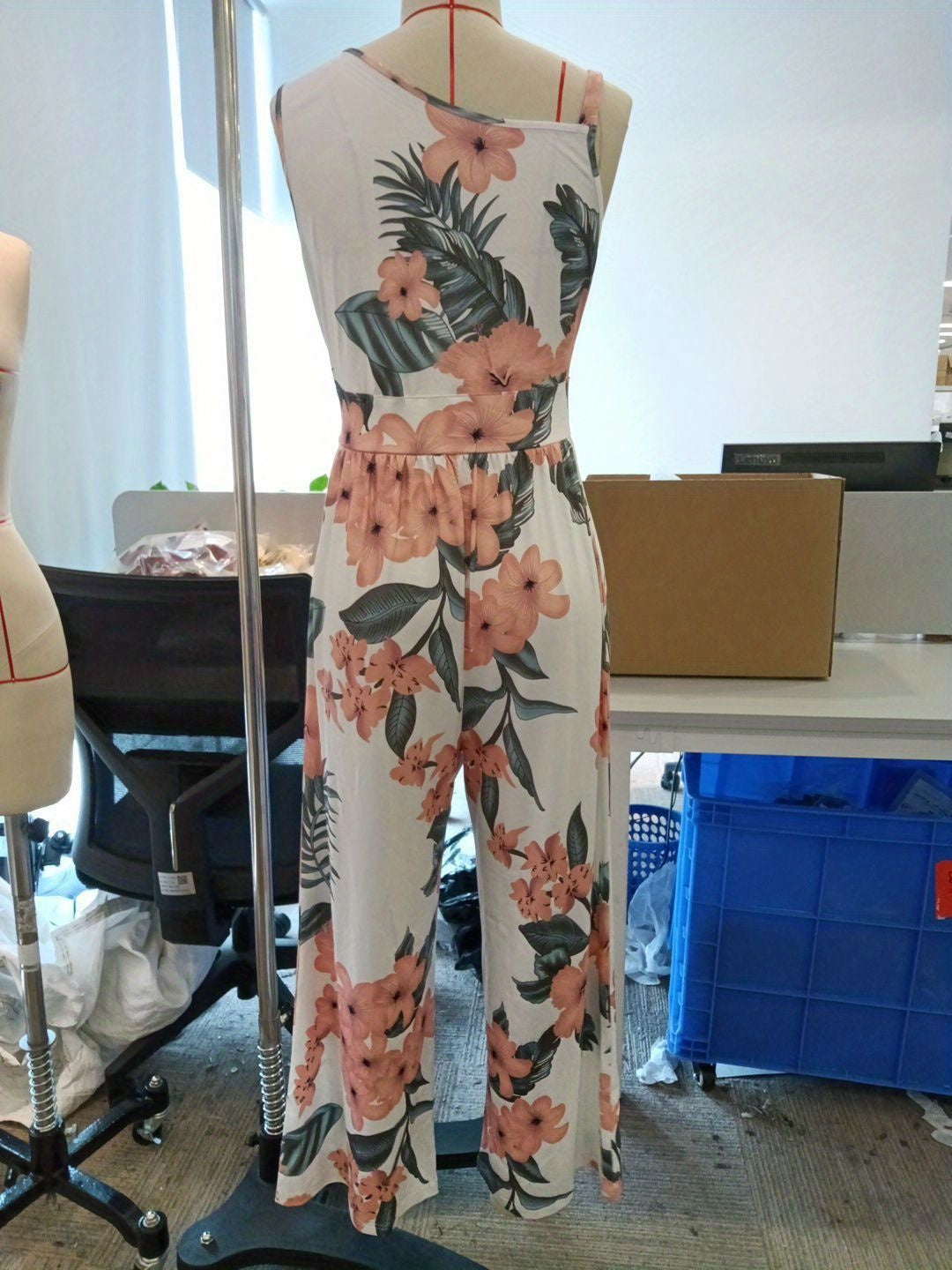 Floral Print Casual Wide-Leg Sleeveless Romper Jumpsuit