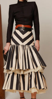Striped Patchwork Pleated Skirt for Women
