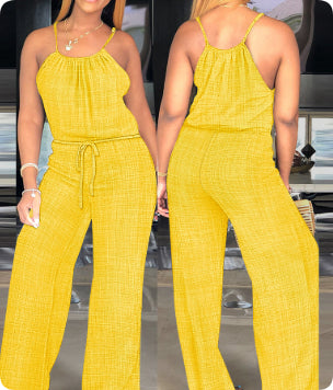 Casual Cotton Linen Drawstring Jumpsuit