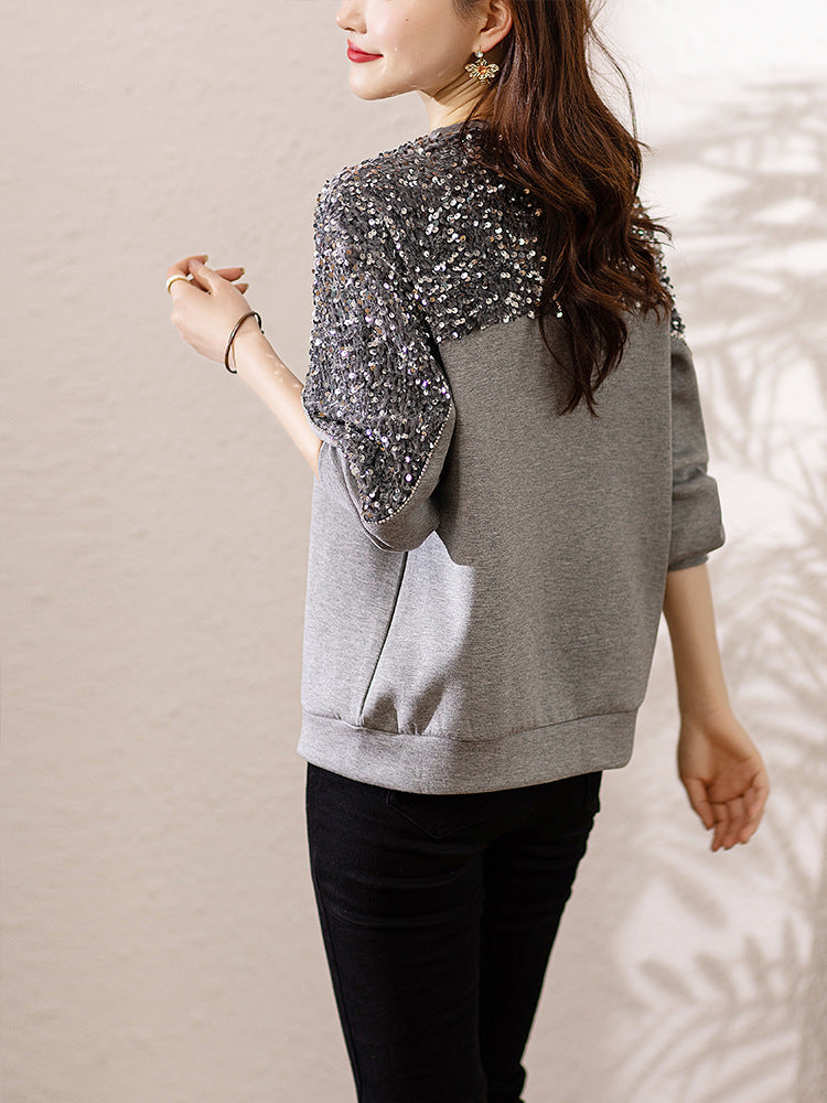 Elegant Sequin Air Cotton Slimming Sweater