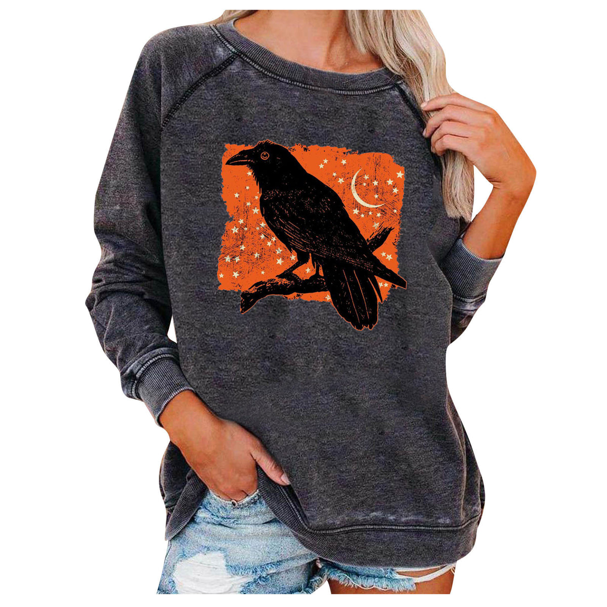 Spooky Chic Halloween Print Loose Sweatshirt