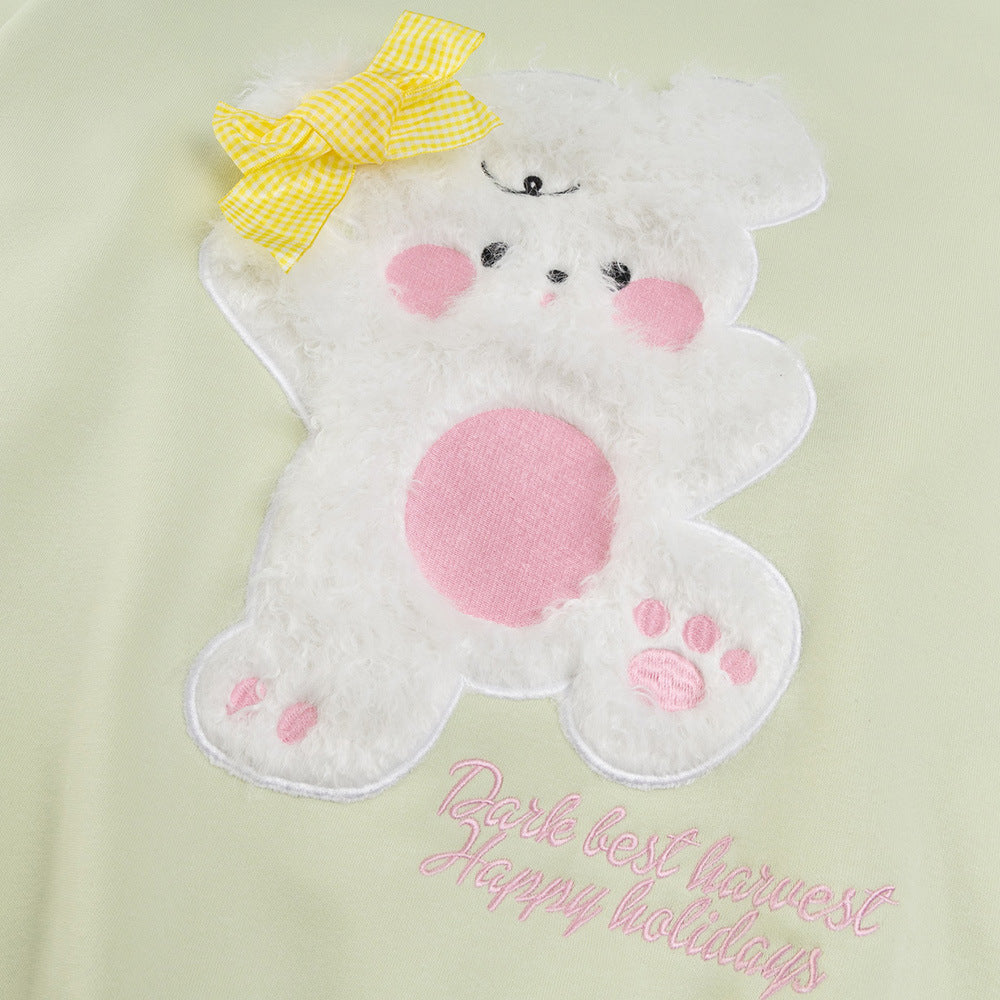 Cute Bear Bow Embroidered Hooded Sweatshirt