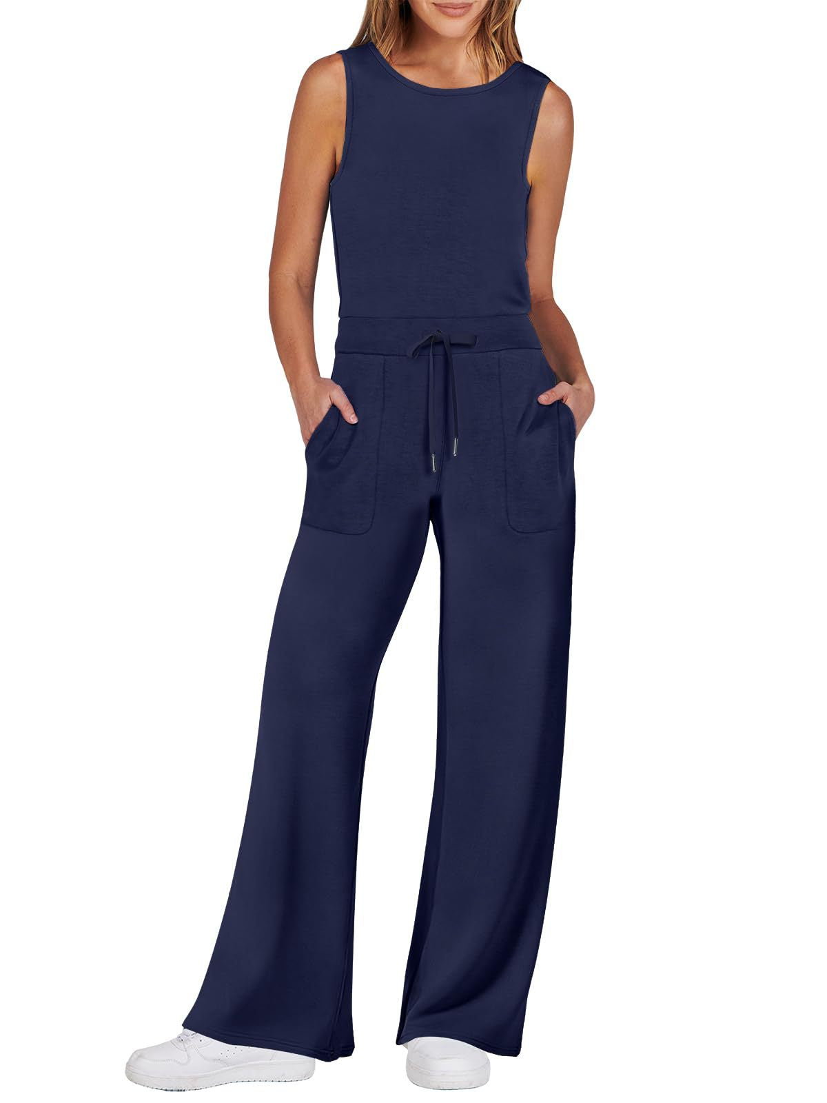 Slimming Sleeveless Casual Jumpsuit with Pockets