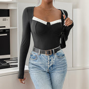 Chic Colorblock Square-Neck Knit Jumpsuit