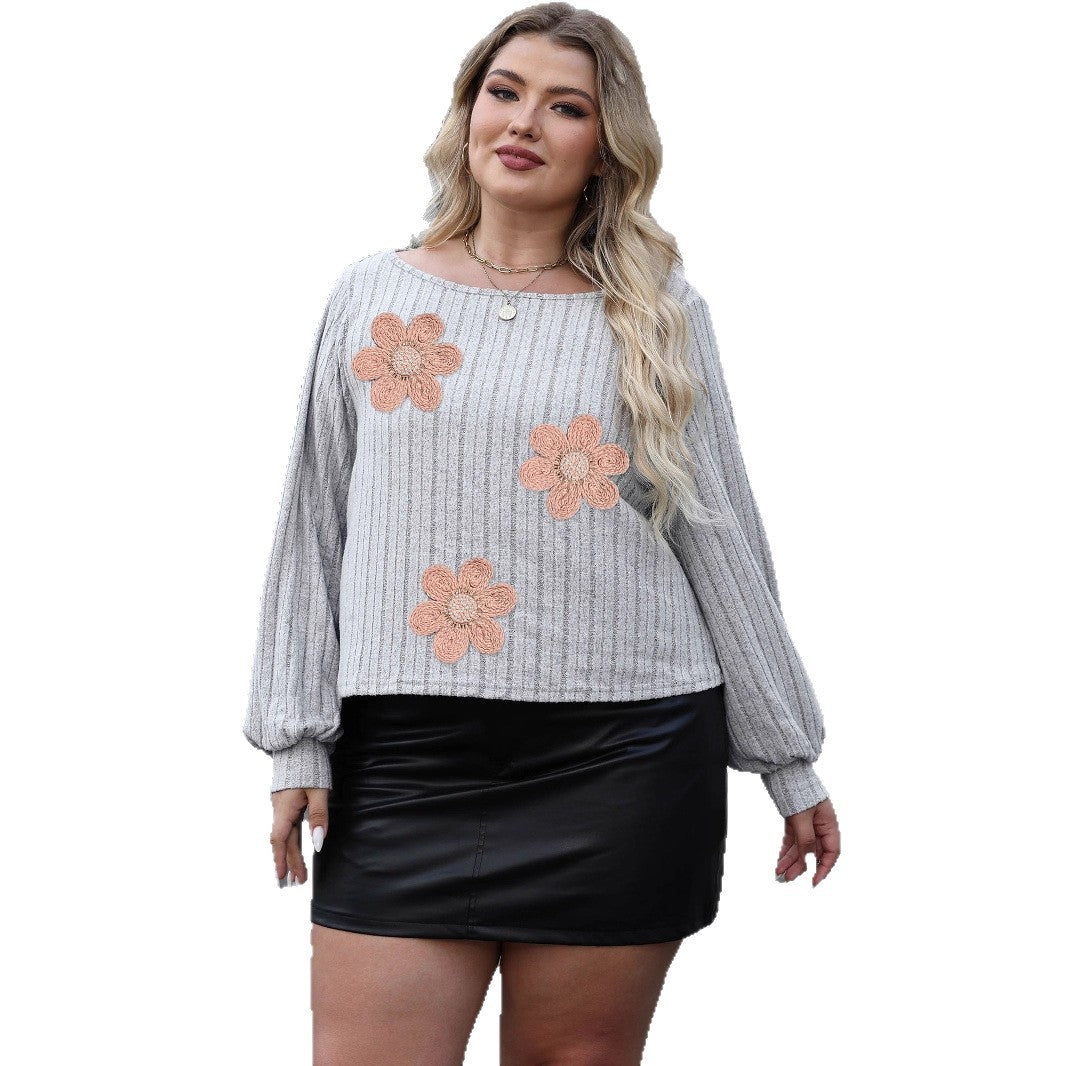 Loose Plus Size Women's Embroidered Flower Bead Stitching Sweater