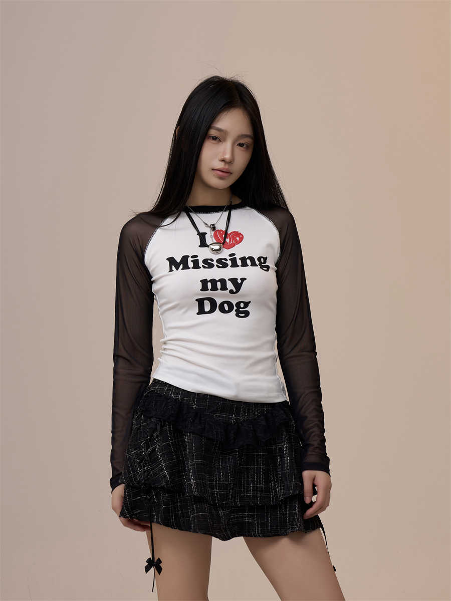 Heart Printing Long-sleeved T-shirt Women's Bottoming Shirt Slim-fit Shoulder Top