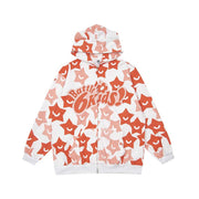 Women's Star Print Zip-Up Hoodie Casual Sweatshirt