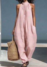 Women's Casual Sleeveless Stand-Collar Loose Jumpsuit