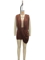 Pleated Sheath Mini Skirt Solid-color Dress