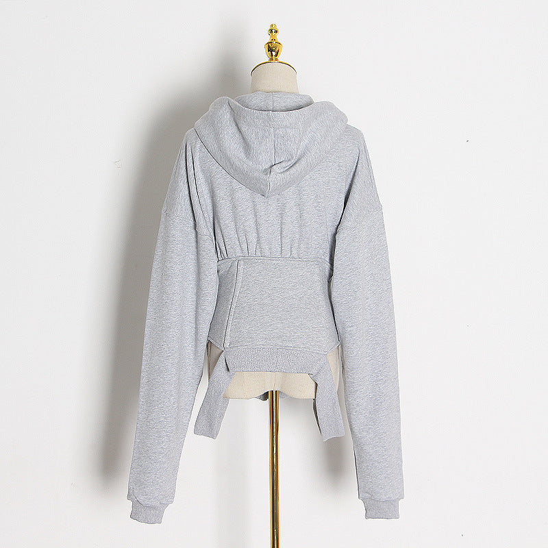 Women's Slim-Fit V-Neck Hooded Long-Sleeve Top